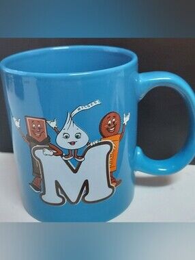 Hersheys Chocolate World Blue Coffee Cup Mug Candy Kisses Reeses M Initial